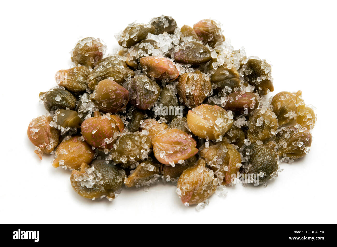Salted capers on a white background Stock Photo