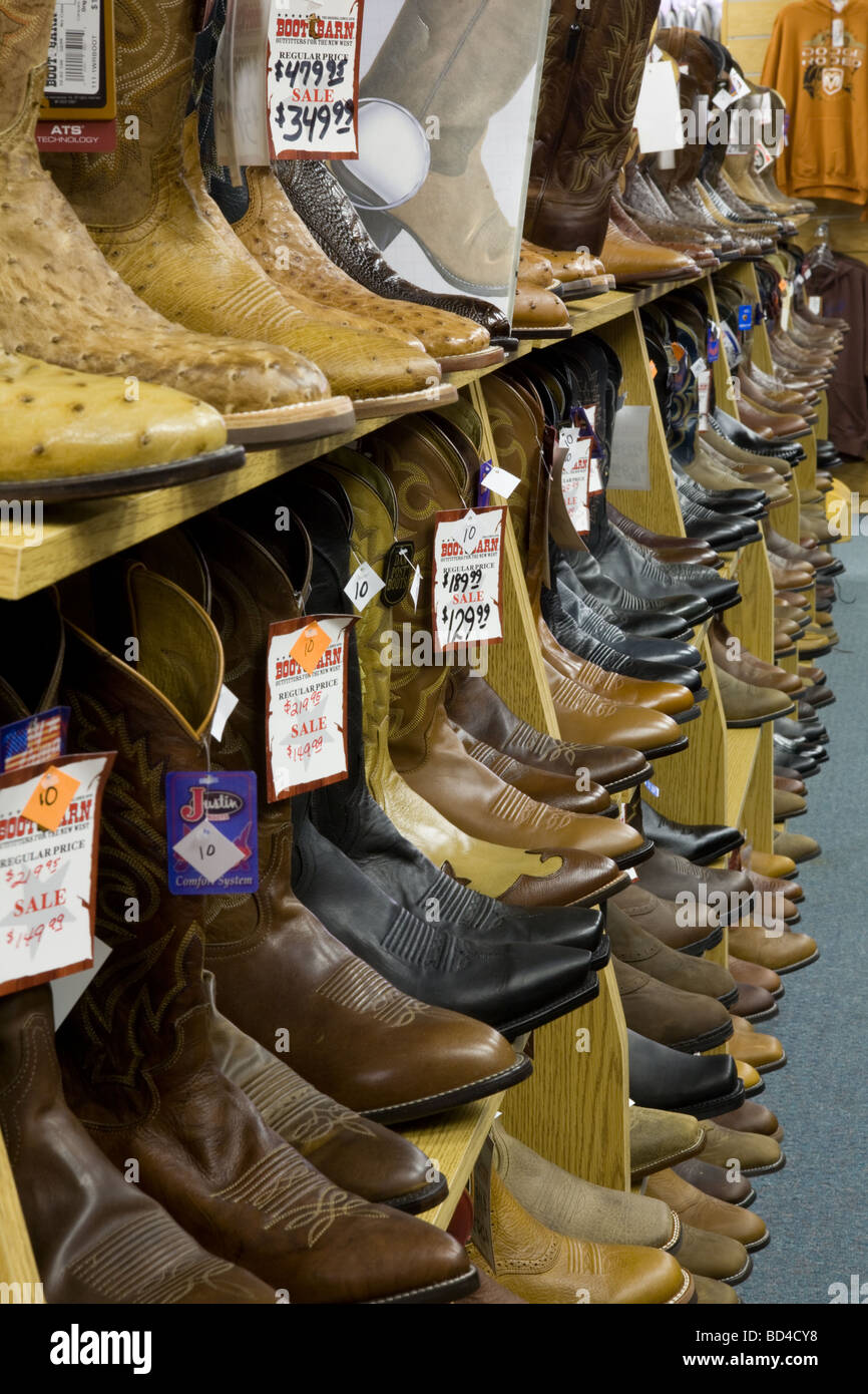 Cowboy boots for sale at the Wrangler western wear store in Cheyenne  Wyoming Stock Photo - Alamy