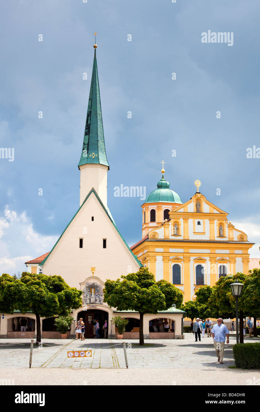Germany - Altotting in Bavaria - Chapel of the Miraculous Image and Church of St Magdalene in Kapellplatz Square Stock Photo