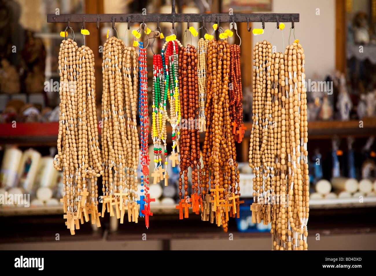 Rosary beads in a gift shop in Altötting Bavaria Germany Europe Stock