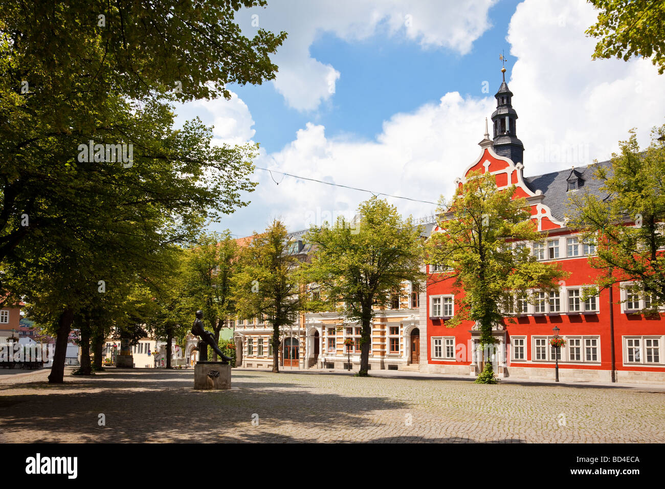 Arnstadt, Germany - the  Market Place, Thuringia region, with JS Bach statue Stock Photo