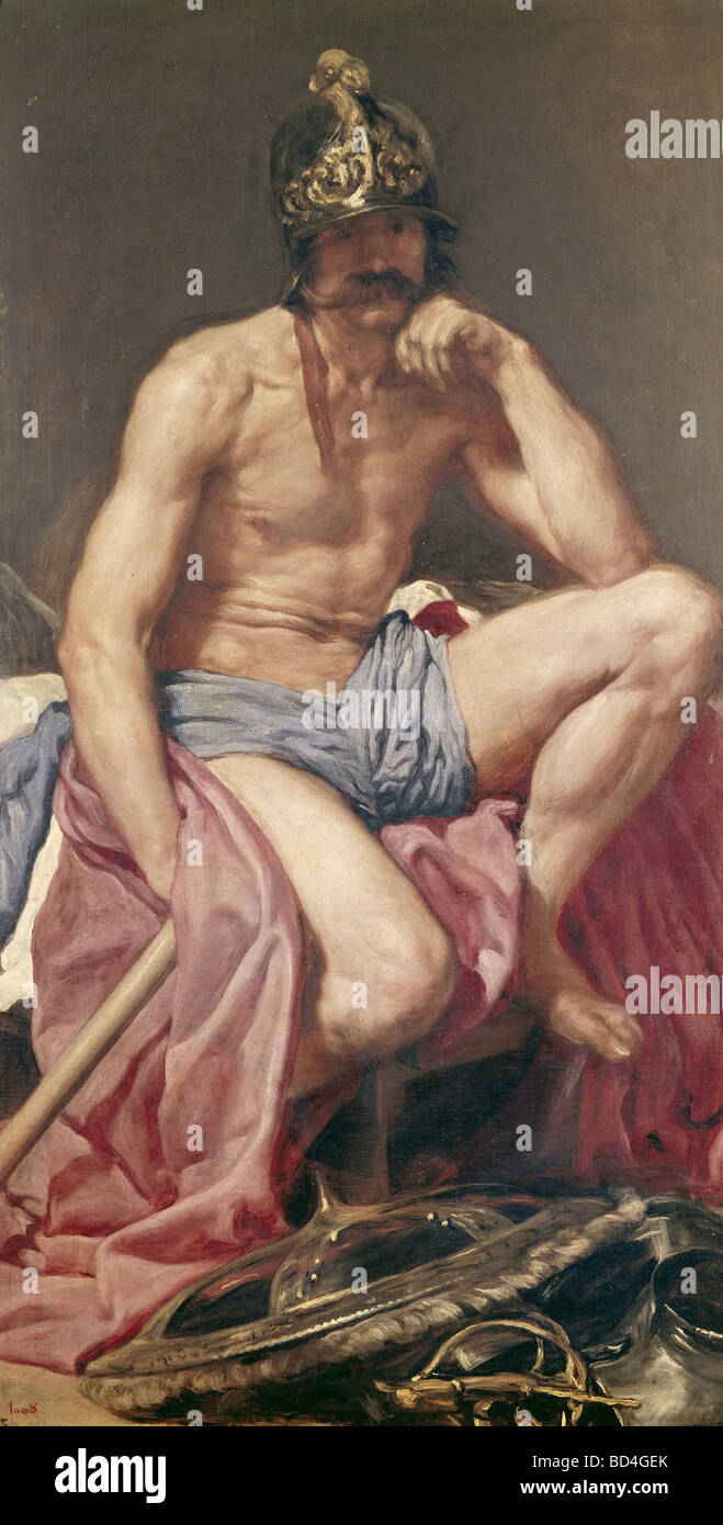 fine arts, Velazquez, Diego Rodriguez de Silva y (1599 - 1660), painting 'El Dios Marte' (The God Mars), 1630, Prado, Madrid, Stock Photo