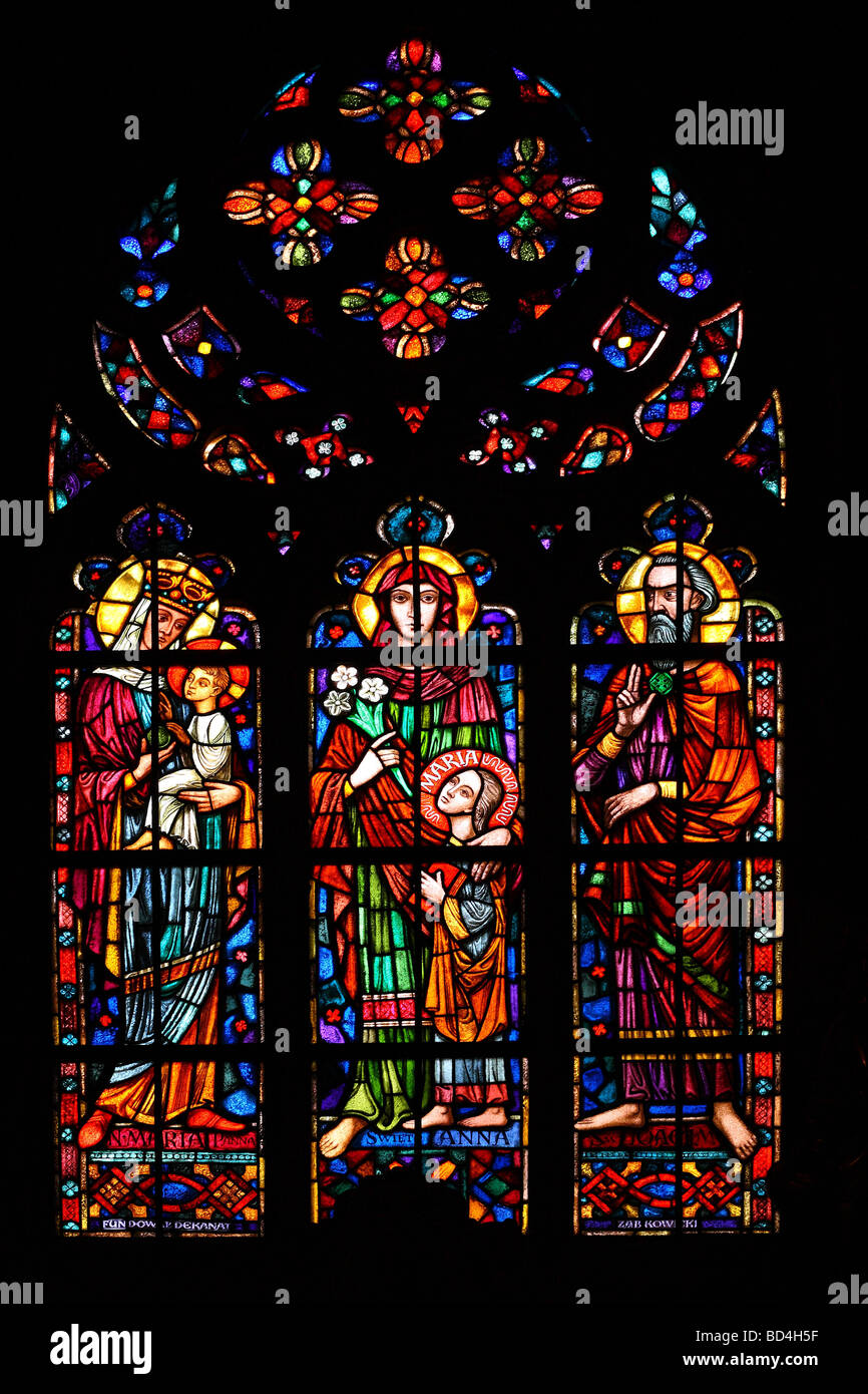 Gothic window stained glass Saint John cathedral Wroclaw Lower Silesia ...