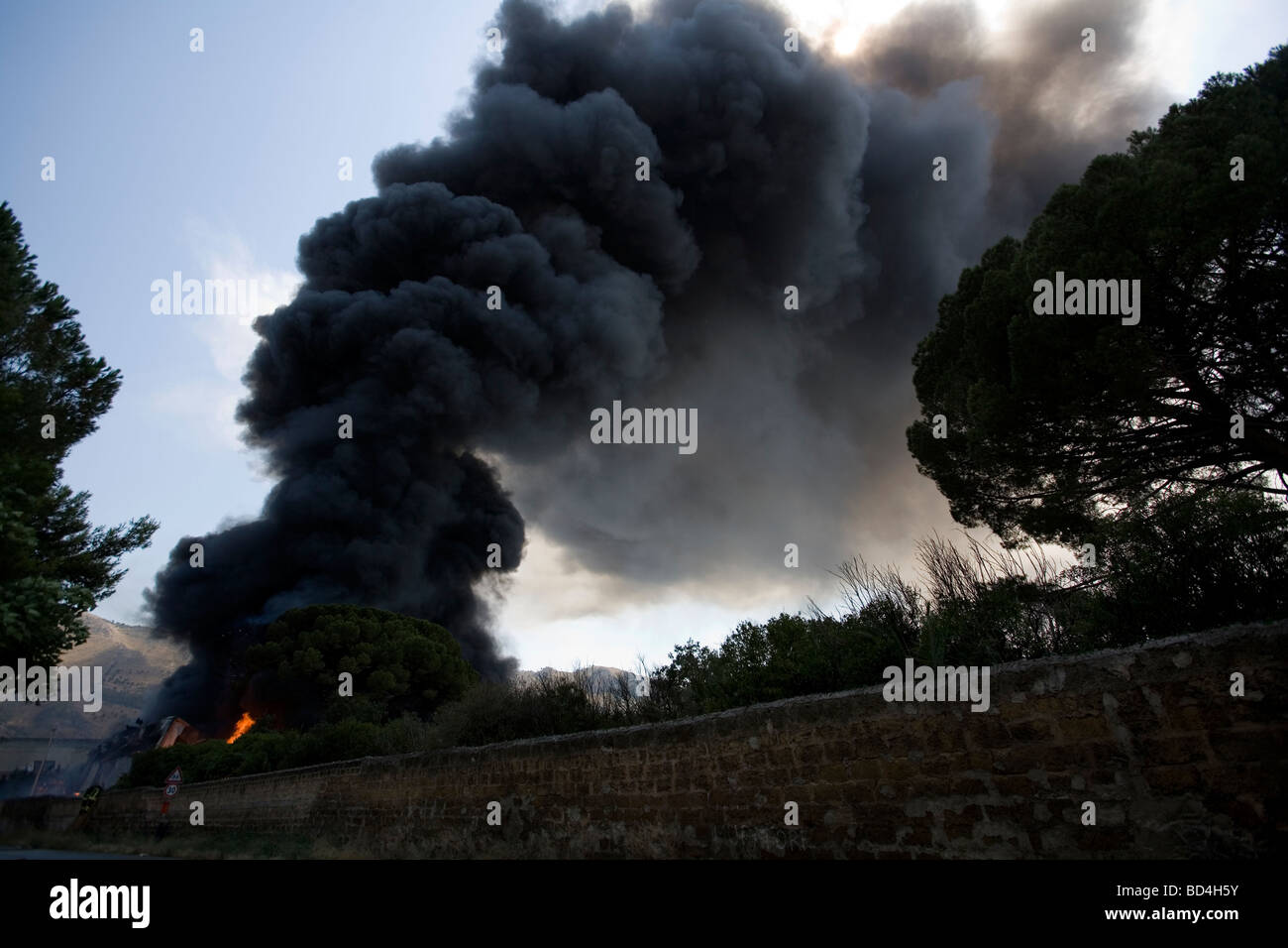 Plume of black smoke Stock Photo