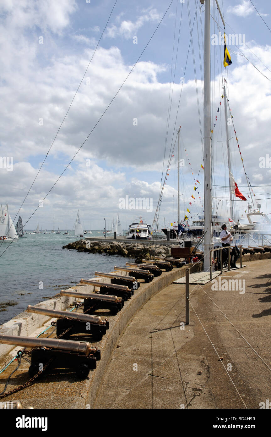 RYS yacht race starting cannons on the Cowes town shore England UK Stock Photo