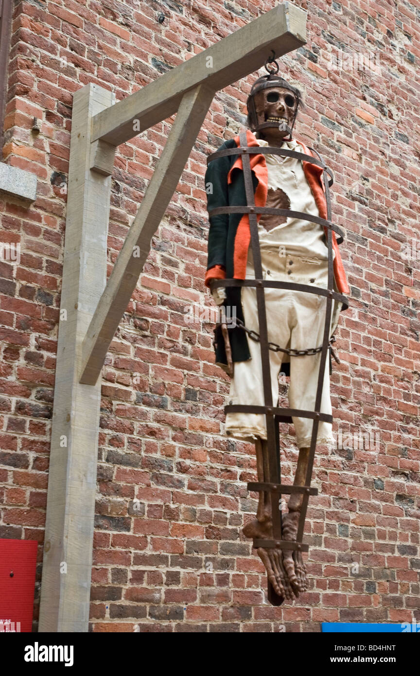 Pirate, privater skeleton in iron cage for public display, punishment, Maritime Museum of Atlantic, Halifax, Nova Scotia, Canada Stock Photo