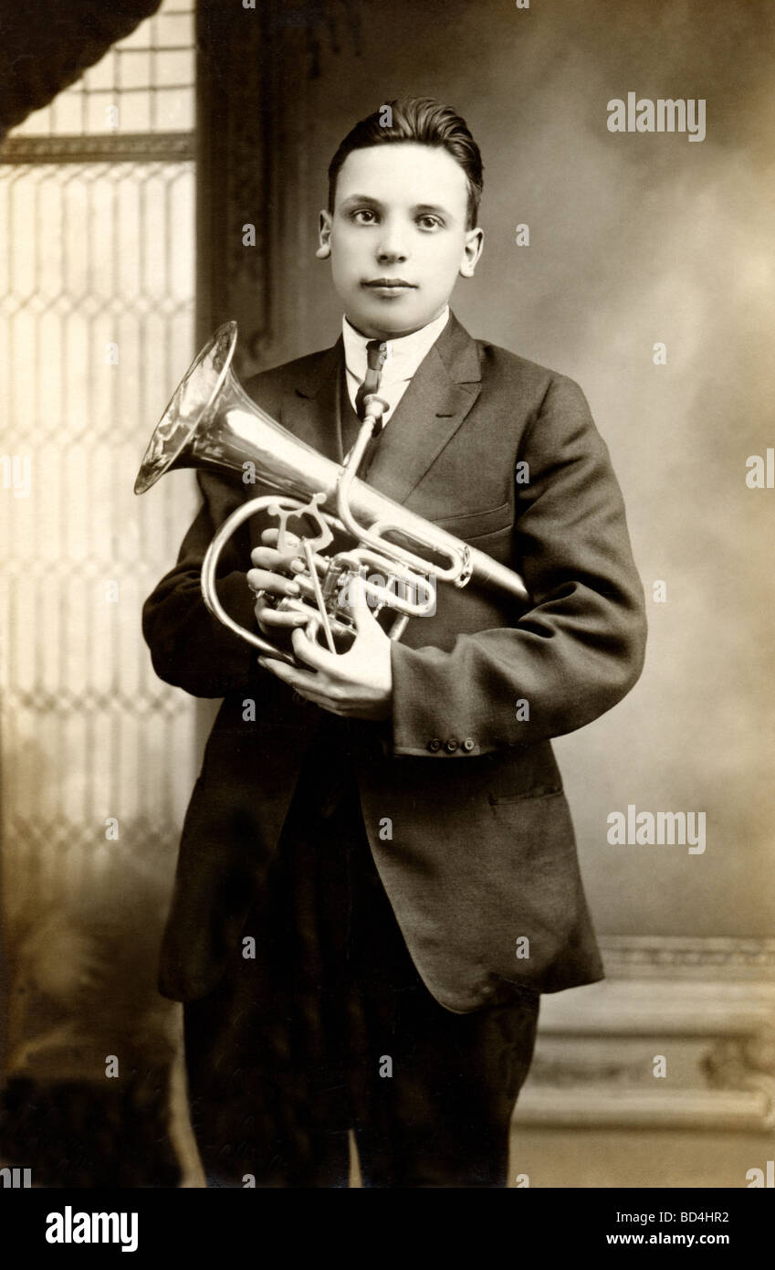 Young Musician with a Flugelhorn Stock Photo