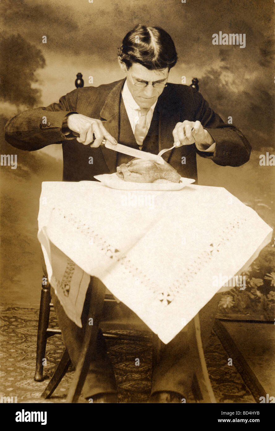 Diner Slicing a Chicken with Carving Knife Stock Photo Alamy