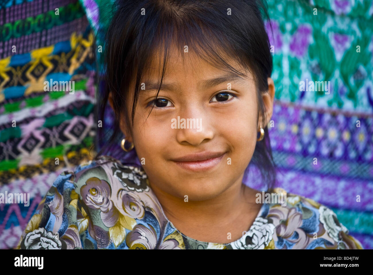 Little girl in the ruins of Tikal, Guatemala Stock Photo