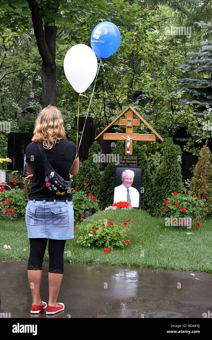 Russia, Moscow, Novodevici cemetery, grave of Boris Jelzin Stock Photo