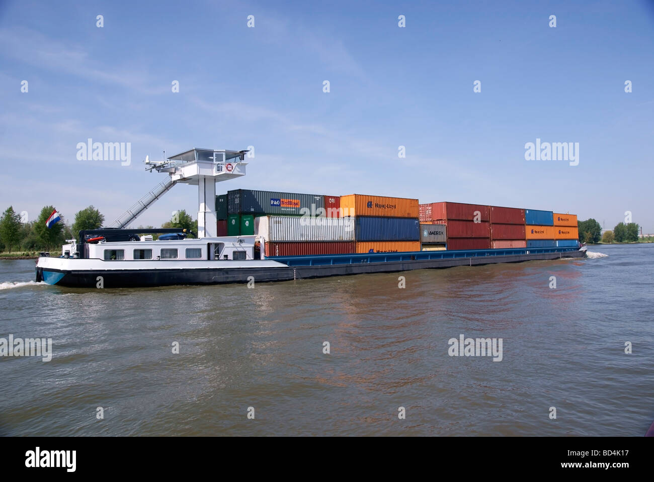 Container barge on the Dordtse Kil waterway Stock Photo