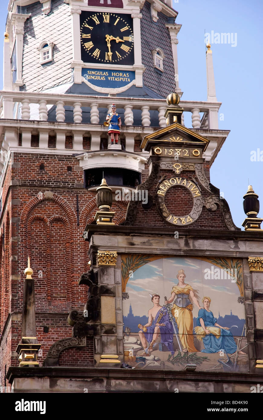 Details of the façade and tower of the cheese weigh house at Alkmaar Stock Photo
