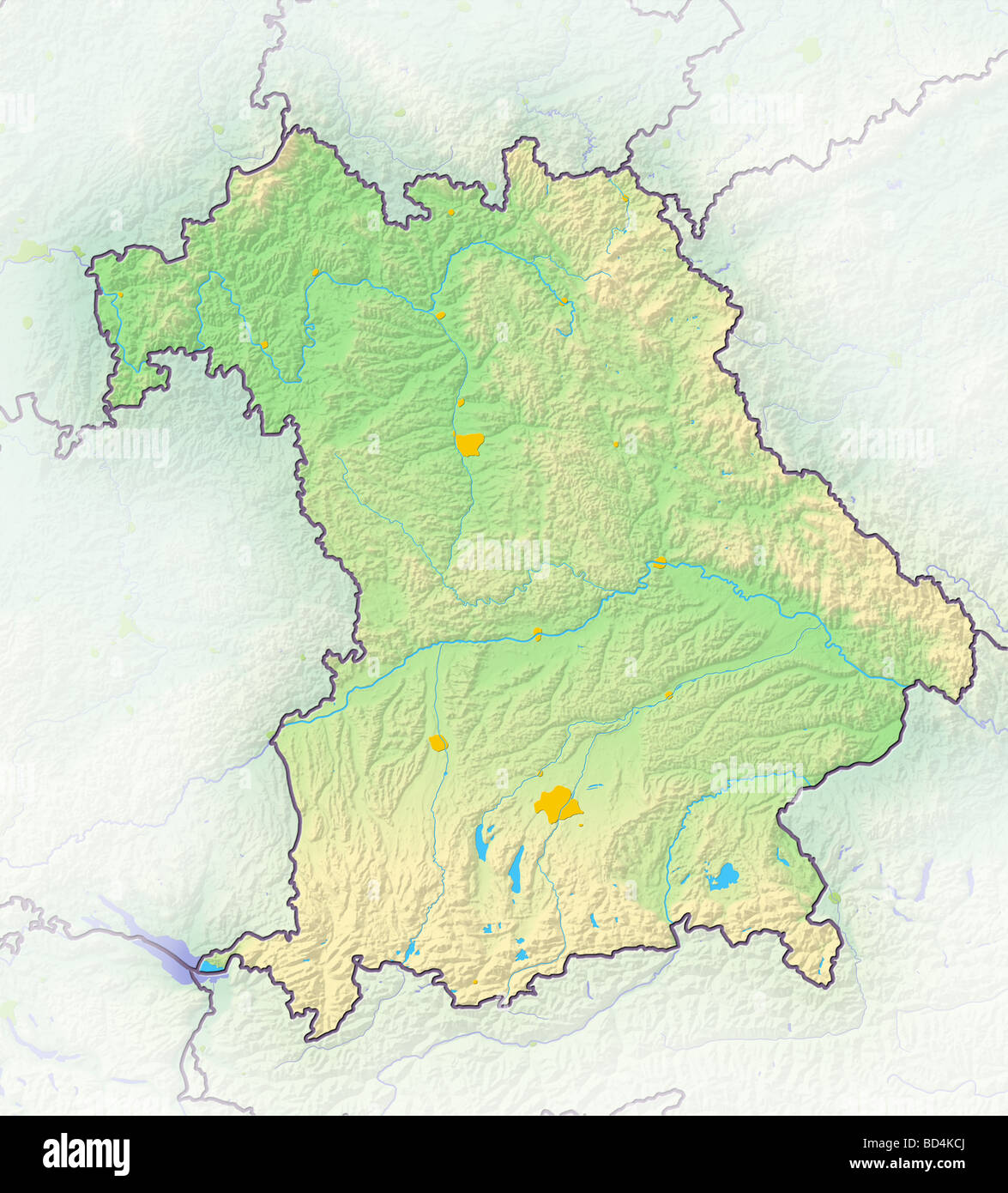 Bavaria, shaded relief map. Stock Photo