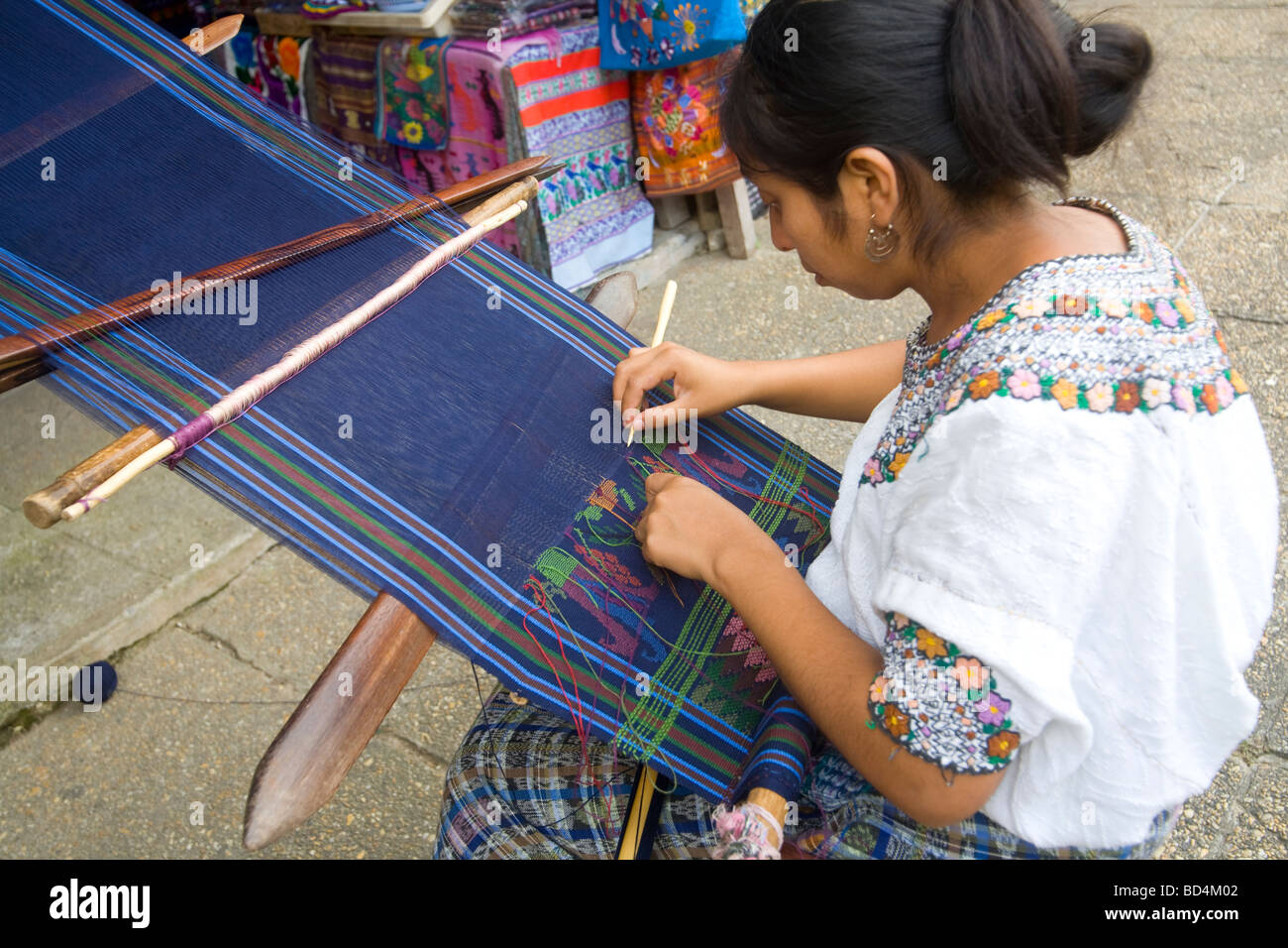 Woman weaving, near Flores, Guatemala Stock Photo Alamy