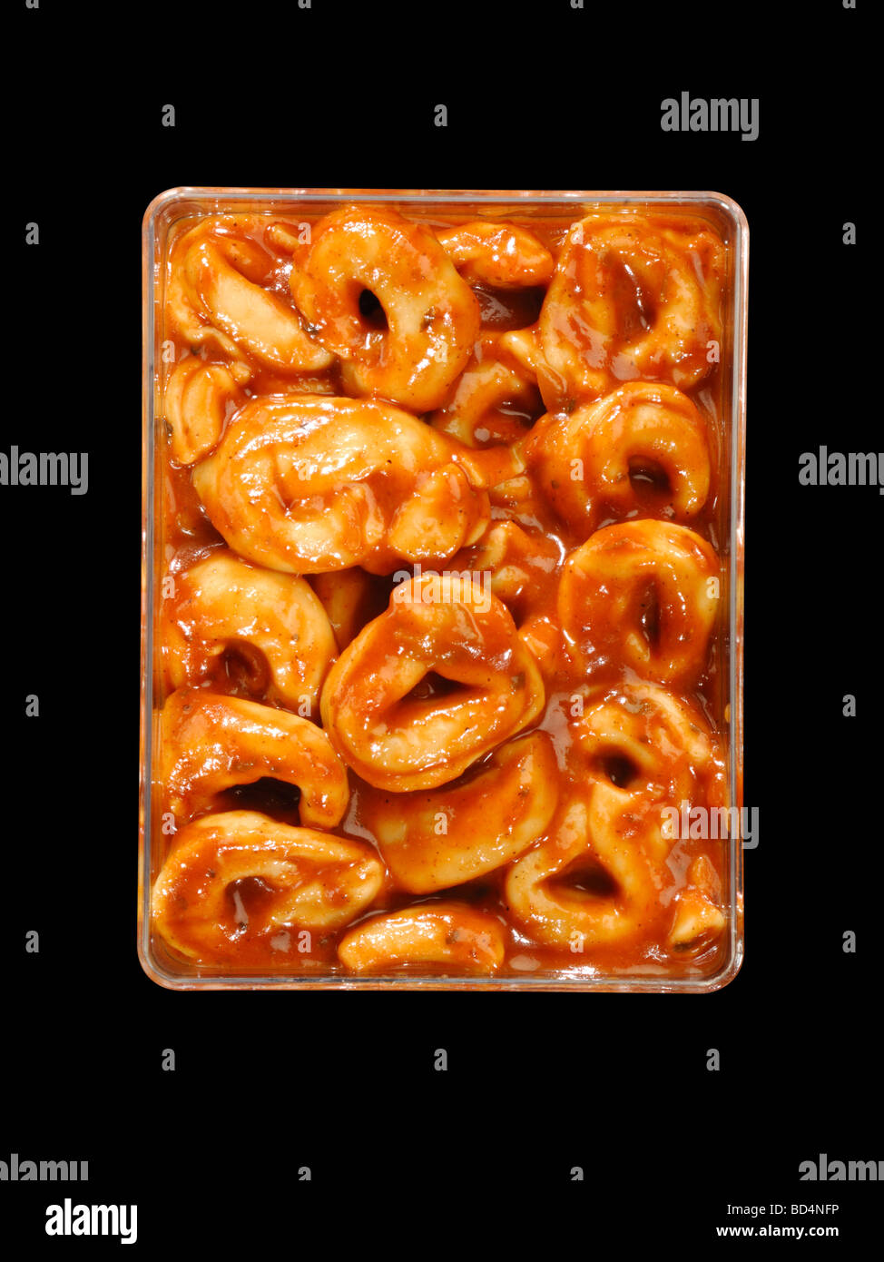 A plastic container with military food rations, cheese tortellini pasta Stock Photo