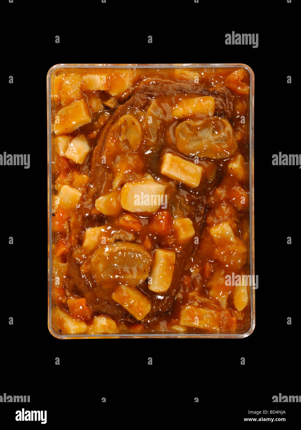 A plastic container with military food rations, vegetarian pot roast Stock Photo