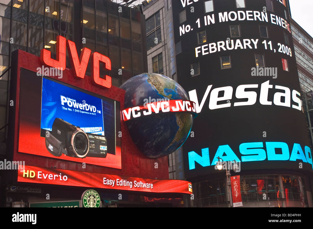 JVC and NASDAQ advertisements on Times Square, Manhattan, New York Stock Photo