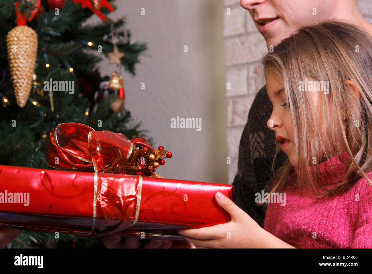 Family exchanging gifts at Christmas Stock Photo Alamy