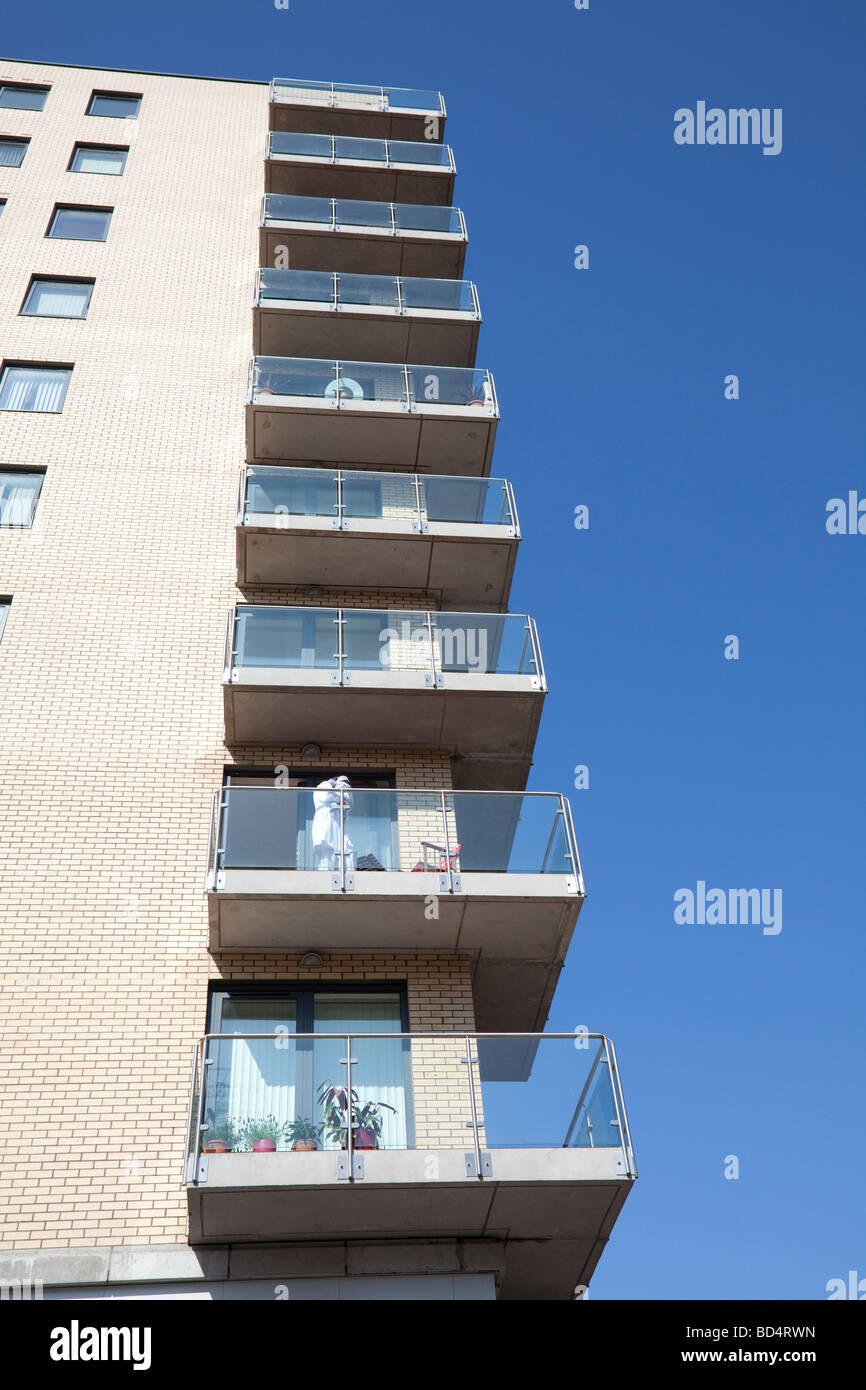 Balconies on modern flats/apartments in central Belfast, Northern Ireland, UK Stock Photo
