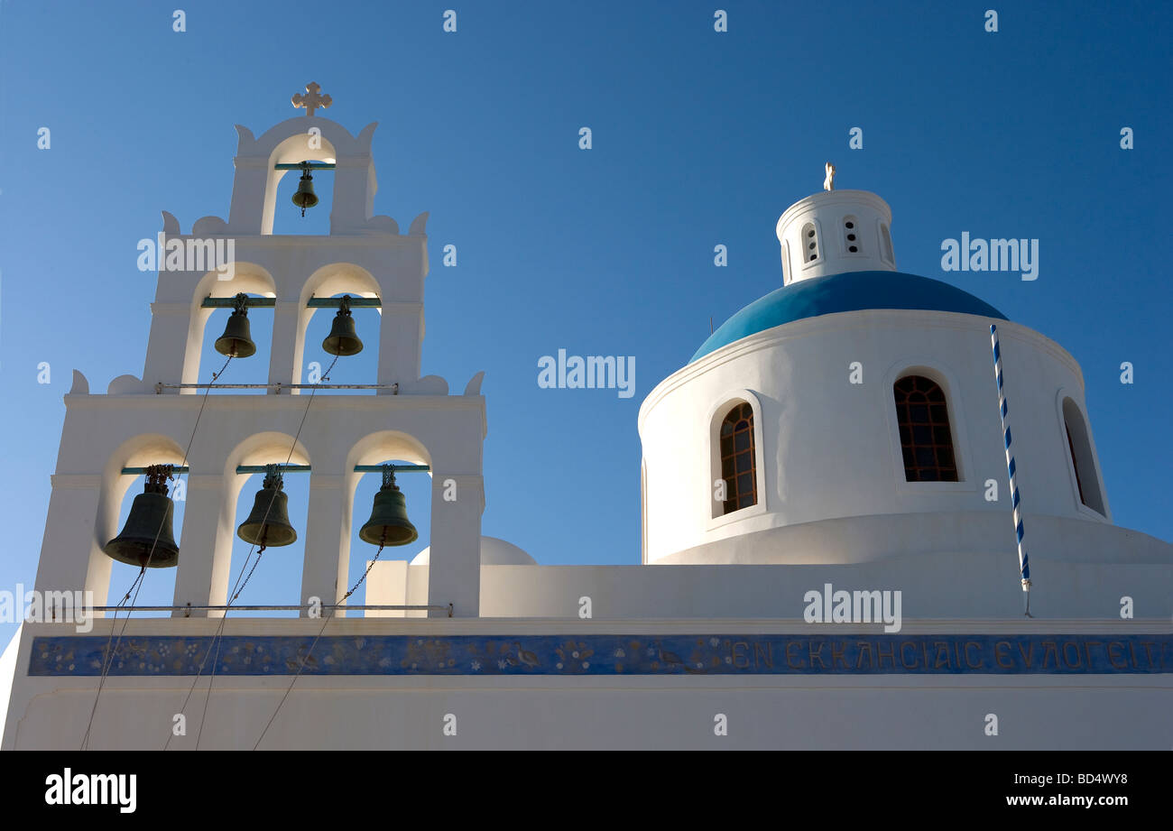 Church Bells on Greek Orthodox Church Island of Santorini Greece Stock Photo