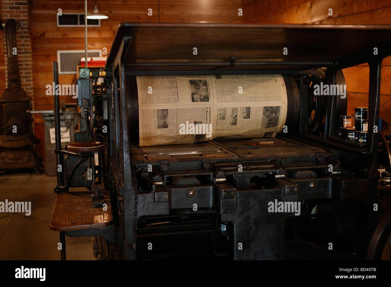 Historic machine newspaper Print shop printing press Sauder Village