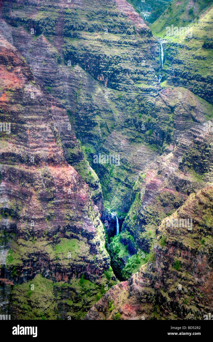 Waimea Canyon and waterfalls Kauai Hawaii Stock Photo