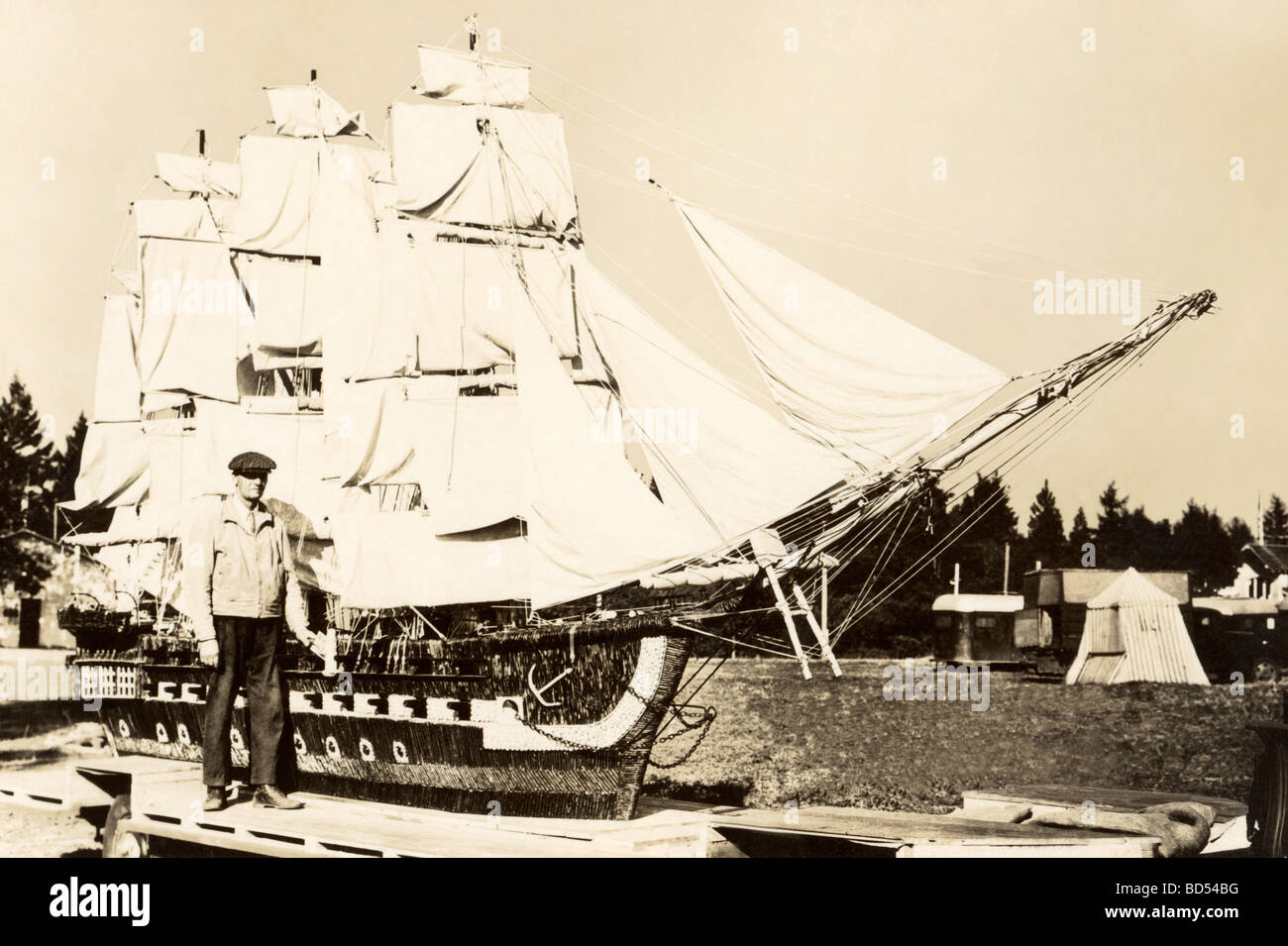 Eccentric Builder & Immense Model of Frigate Ship Stock Photo