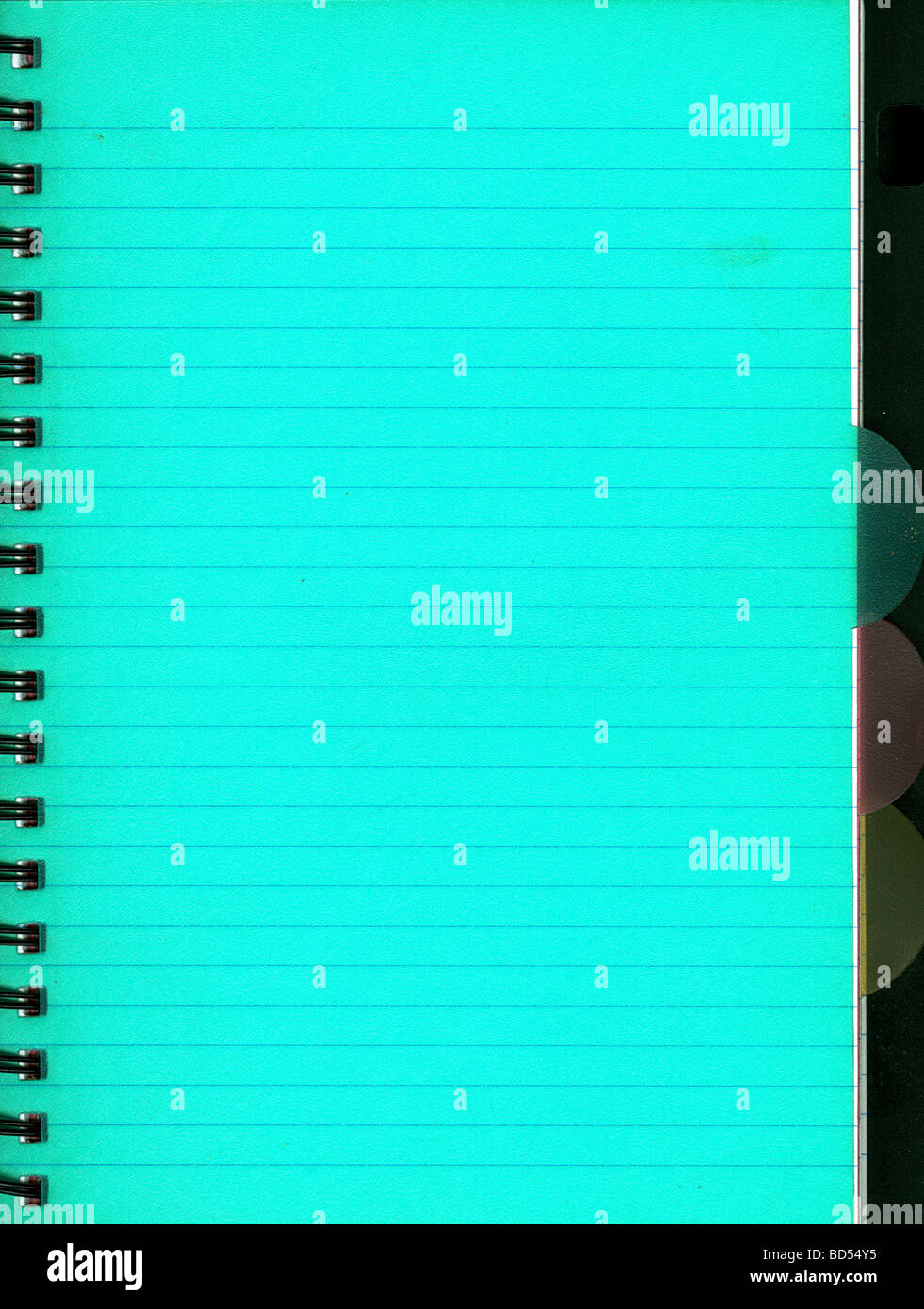 Blank, blue/green ruled spiral notebook page Stock Photo Alamy