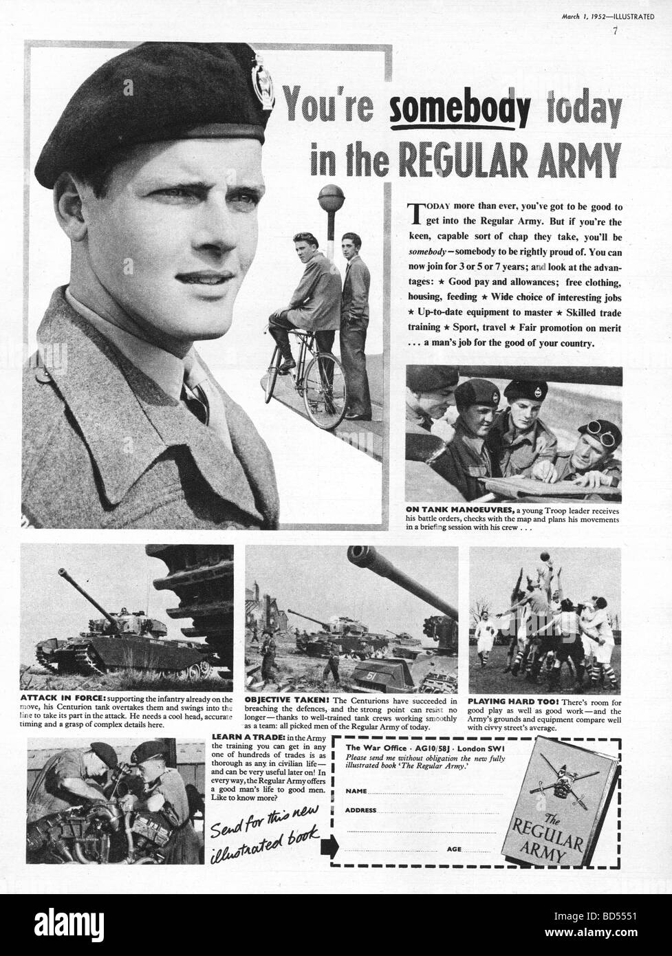 British Army recruitment advert featuring Roger Moore in 1952 Stock Photo