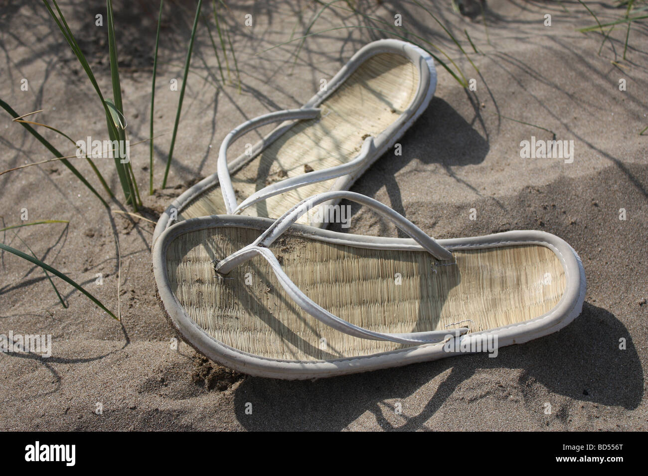 White Flip flops on sand Stock Photo - Alamy
