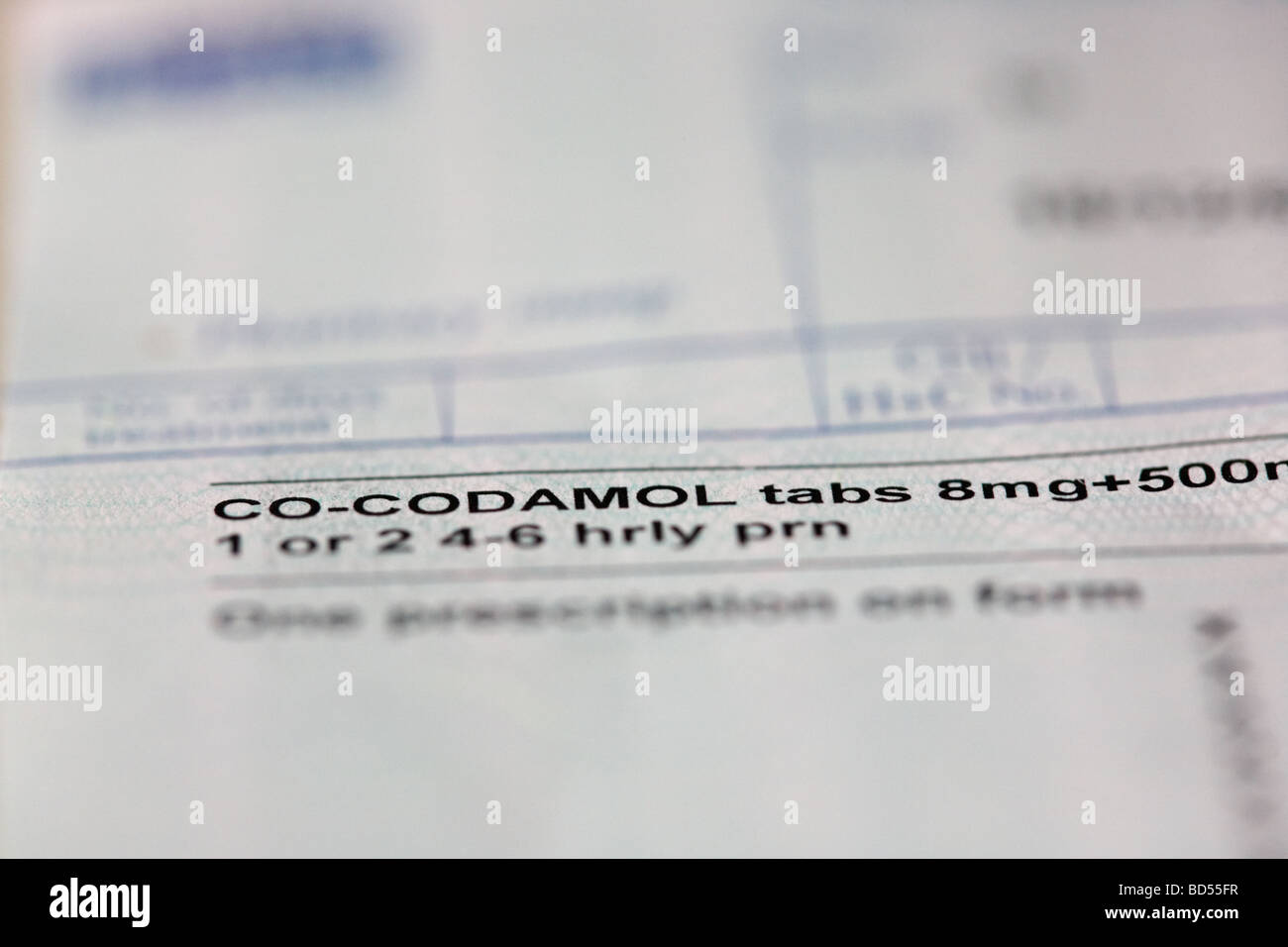 Northern Ireland NHS prescription form for co codamol painkillers Stock Photo