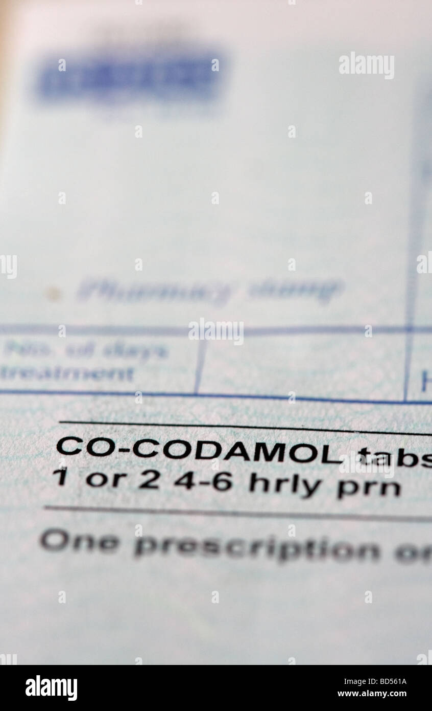 Northern Ireland NHS prescription form for co codamol painkillers Stock Photo