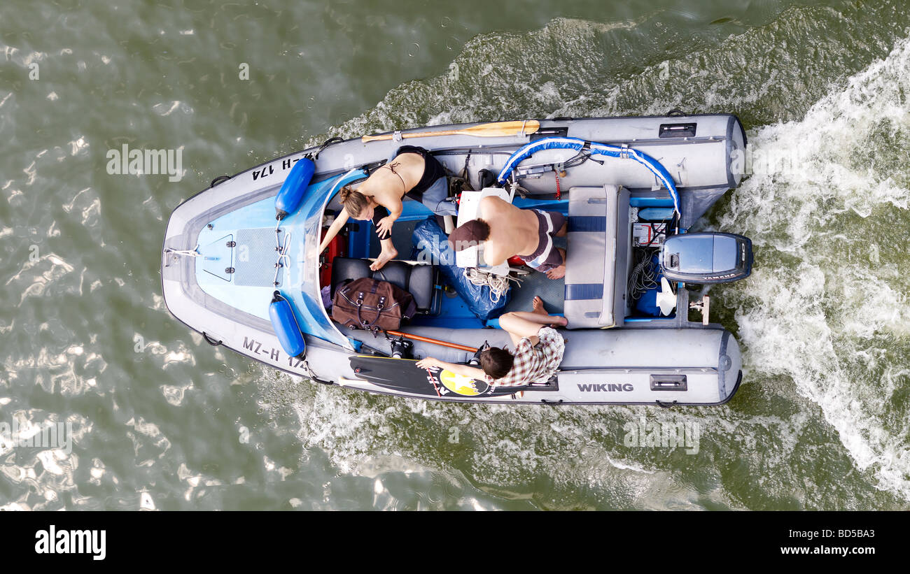 overhead view from a motor -driven rubber dinghy Stock Photo