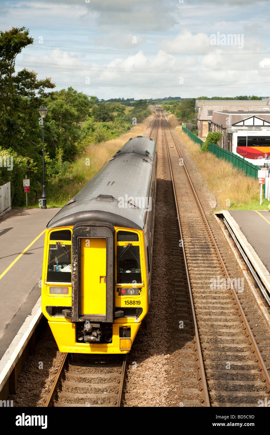 ARRIVA diesel DMU multiple unit local train at Llanfairpwllgwyngyll railway station Anglesey North Wales Stock Photo