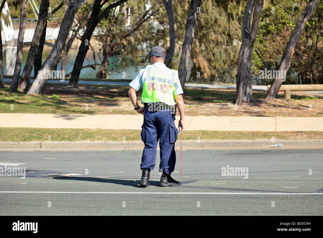 Police set up a random Breathalyser stop during the day Stock Photo