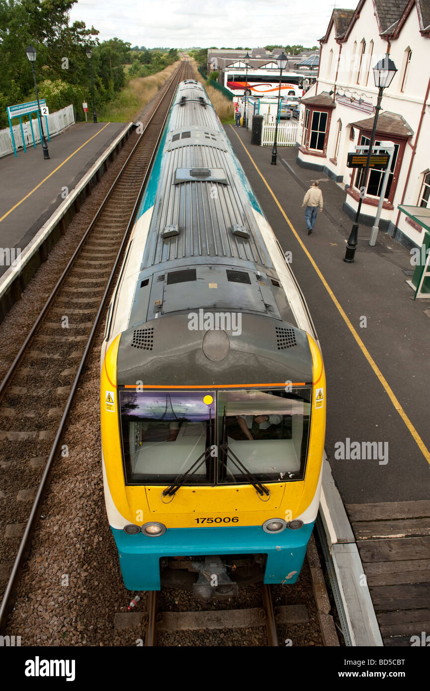 ARRIVA diesel DMU multiple unit local train at Llanfairpwllgwyngyll railway station Anglesey North Wales Stock Photo