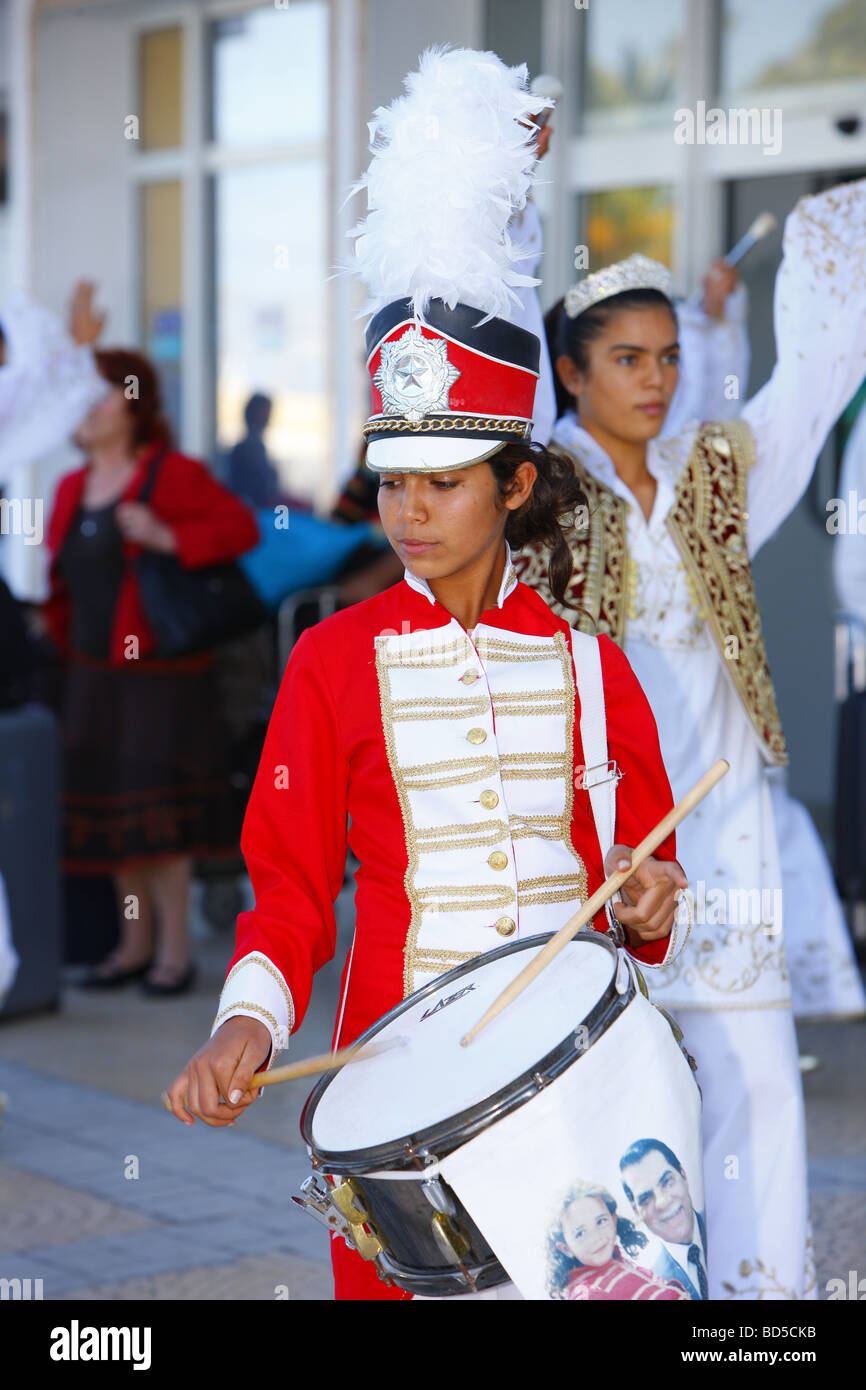 Girl with a drum, parade, Yasmine Hammamet, Hammamet, Tunisia, Northern Africa Stock Photo