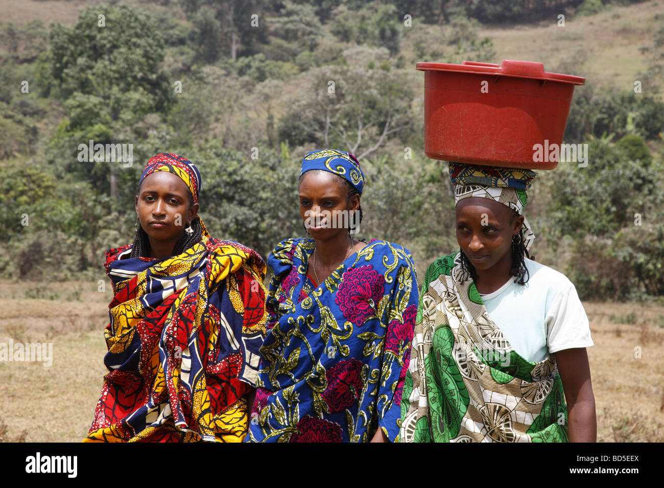 Women fetching water, Mbororo ethnic group, Bamenda, Cameroon, Africa Stock Photo
