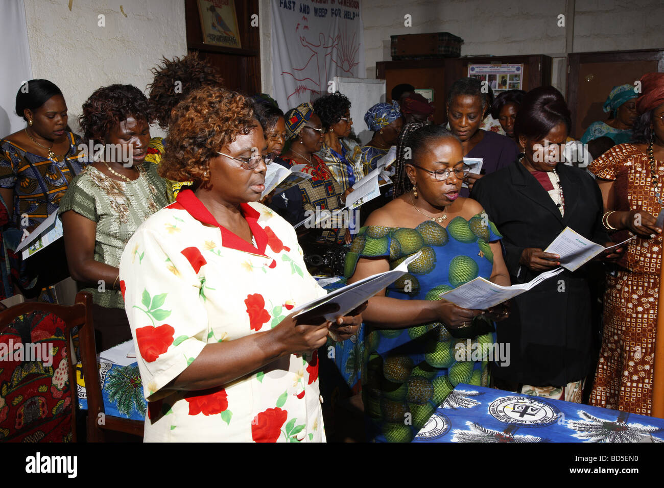 Women singing during a service, Mbororo ethnicity, Bamenda, Cameroon, Africa Stock Photo