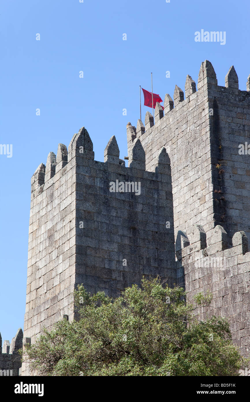 Guimaraes Castle. This is the most known castle in Portugal as it was the birth place of the first Portuguese King. Stock Photo