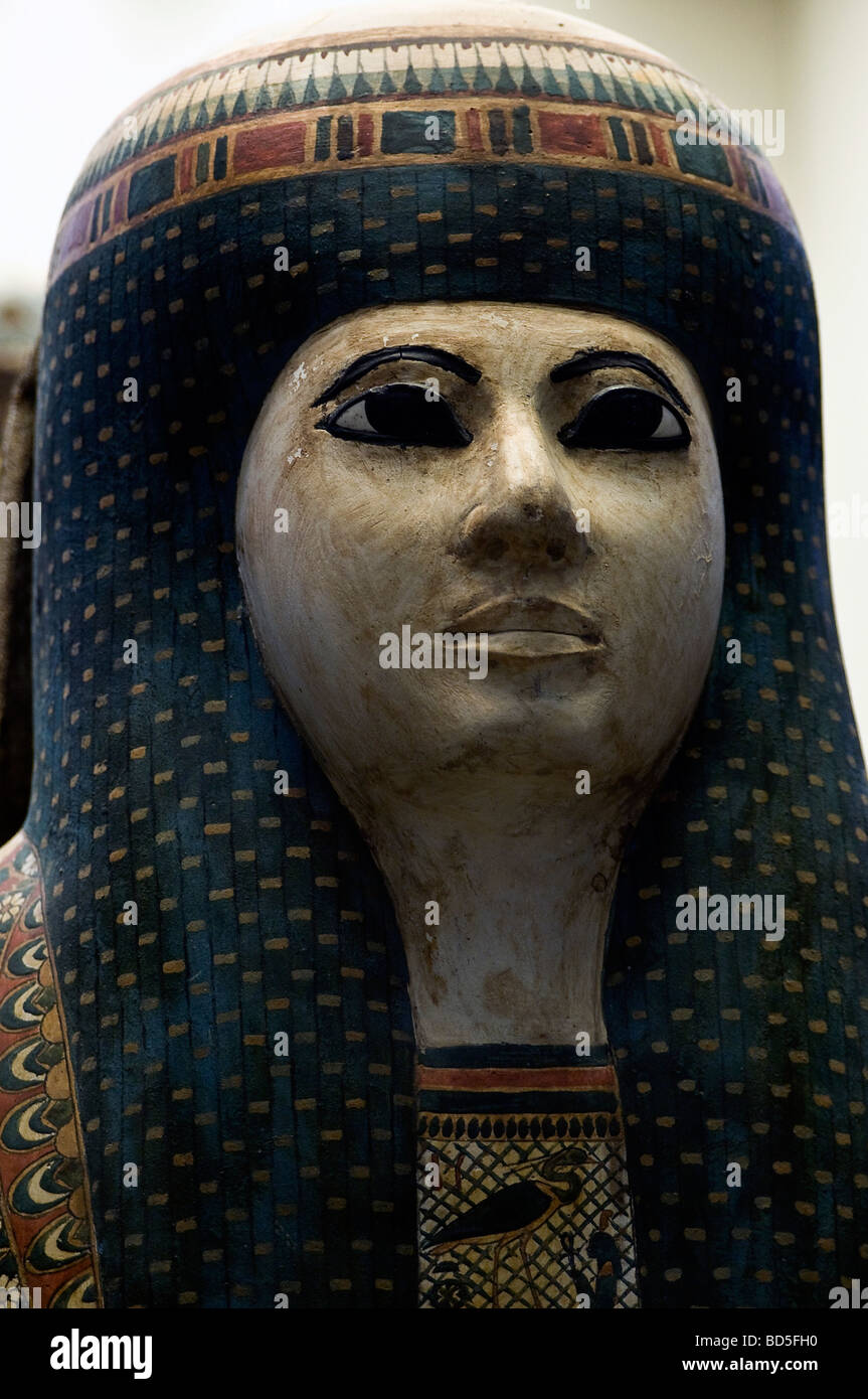 Egyptian mummy case, chantress of god Amun-Ra Stock Photo