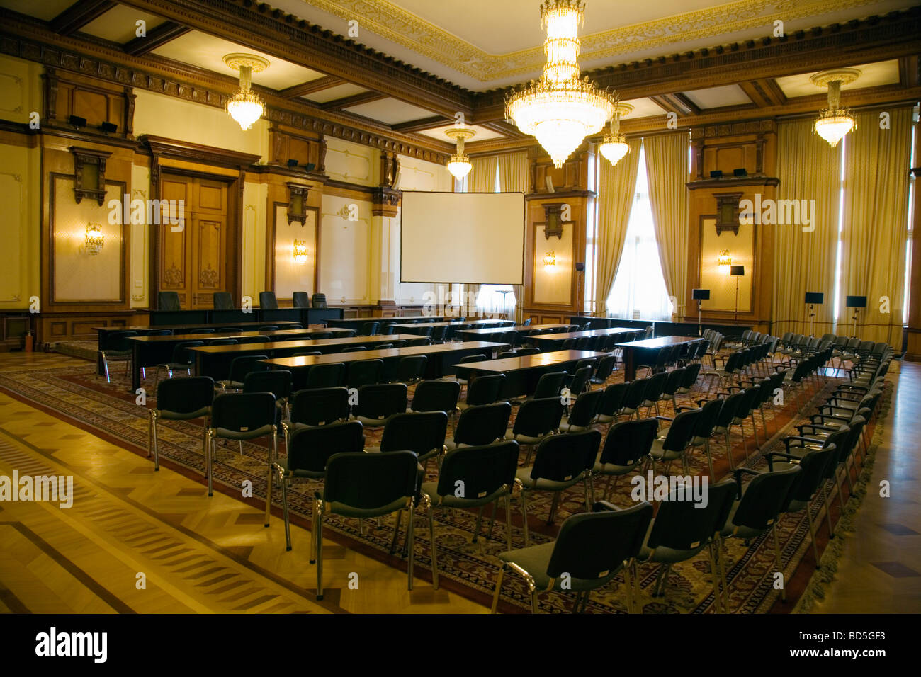 Nicolae Jorga Conference Hall Palace of the Parliament, Bucharest Stock Photo