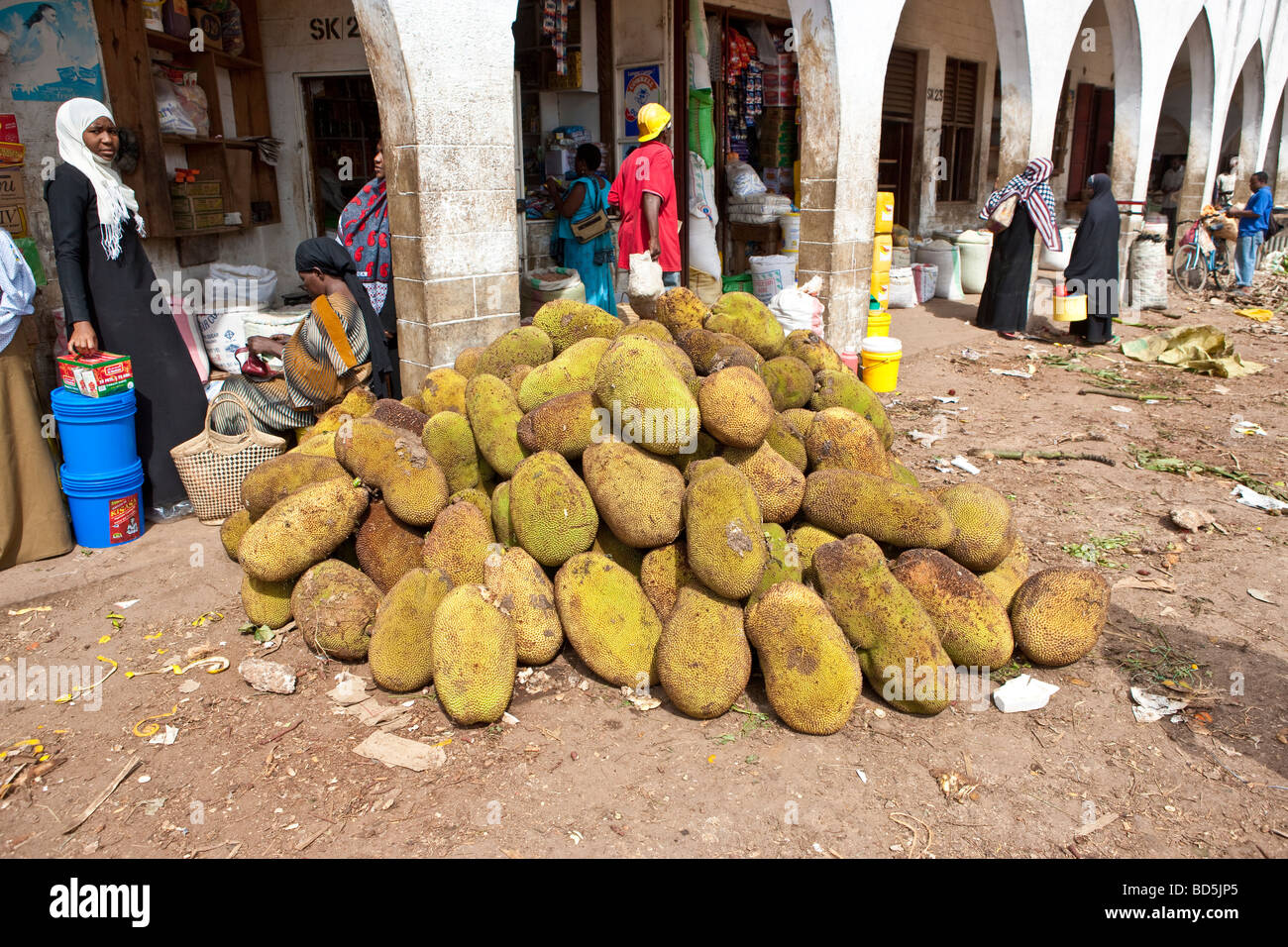 Jackfruit at a fruit market in Zanzibar Town, Zanzibar, Tanzania