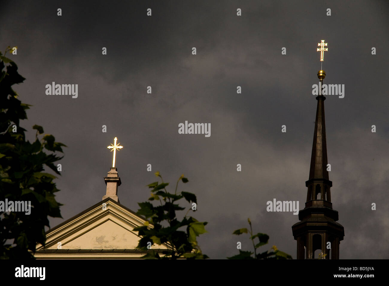 Church in Brno with dark cloudy sky Stock Photo - Alamy