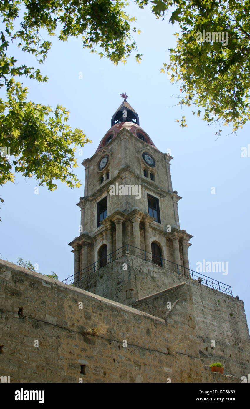 Roloi clock tower in Rhodes Old Town Rhodes Dodecanese Greece Stock