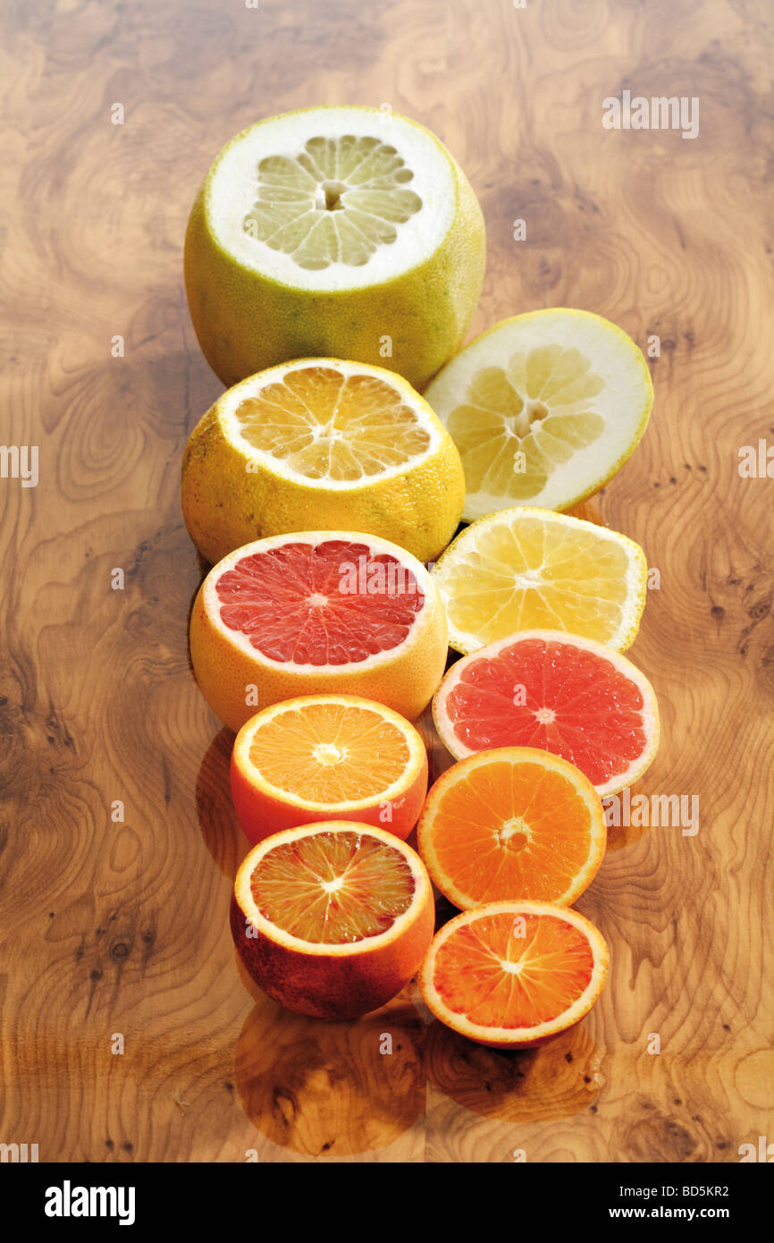 Citrus fruits, Pomelos or Pummelos, Blood Oranges, Oranges, Uglis and Grapefruit Stock Photo