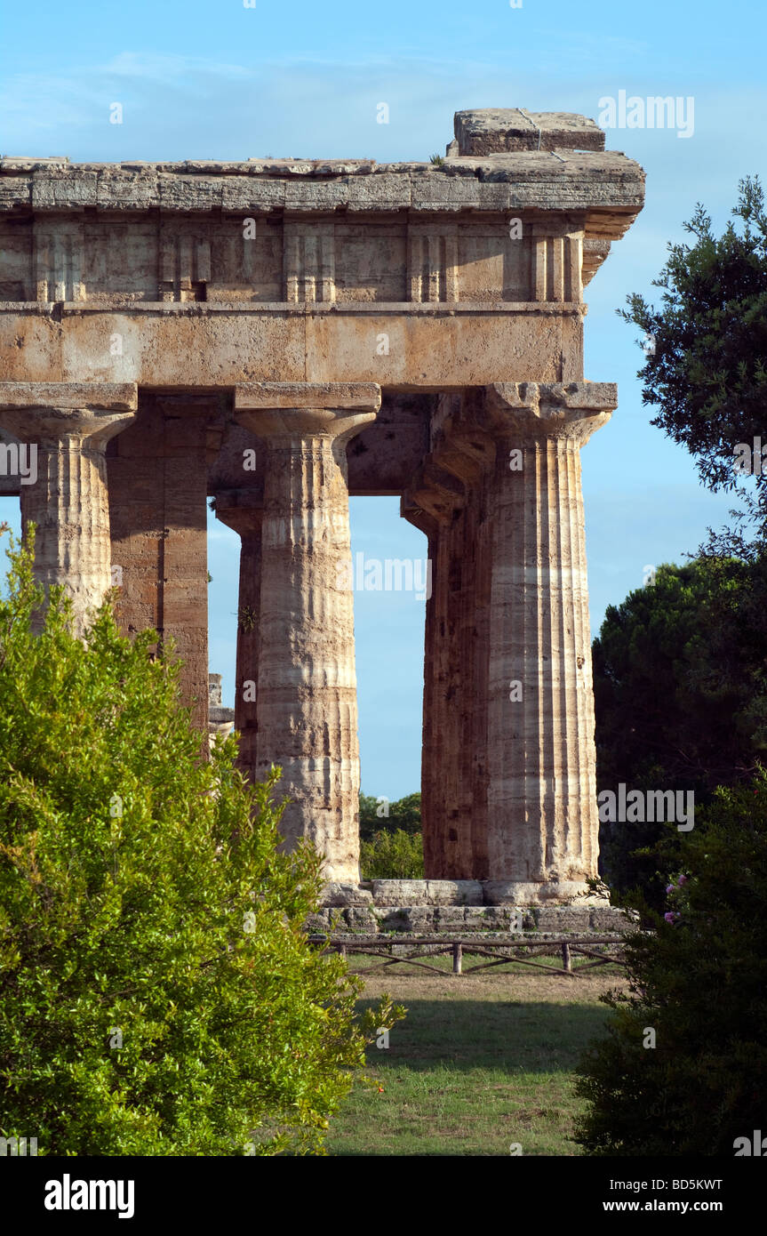 The west end of the temple of Neptune at Paestum, viewed from the north. Stock Photo
