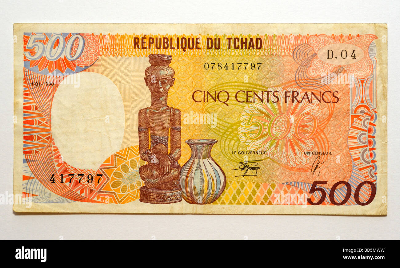 Republic of Chad 500 Five Hundred Franc Bank Note.  Central African States. République du Tchad Stock Photo