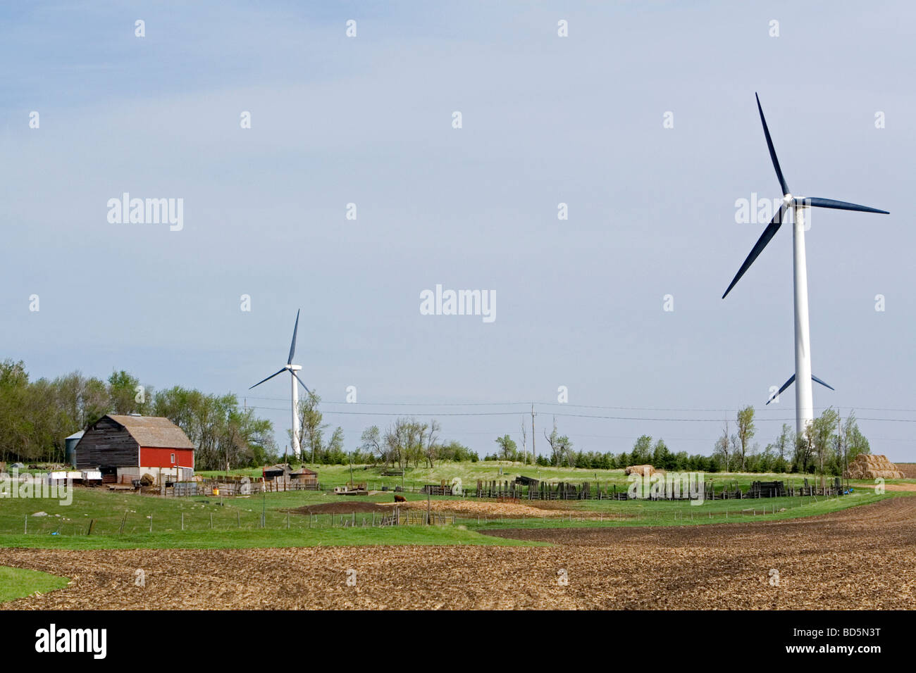 Farmland and wind turbines in Pipestone County Minnesota USA Stock Photo