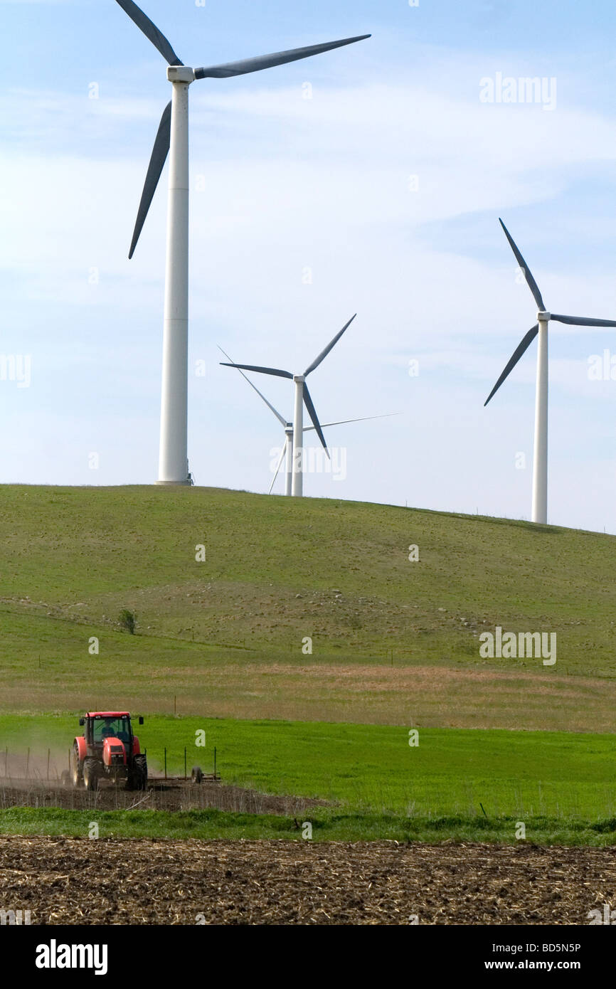 Farmland and wind turbines in Pipestone County Minnesota USA  Stock Photo
